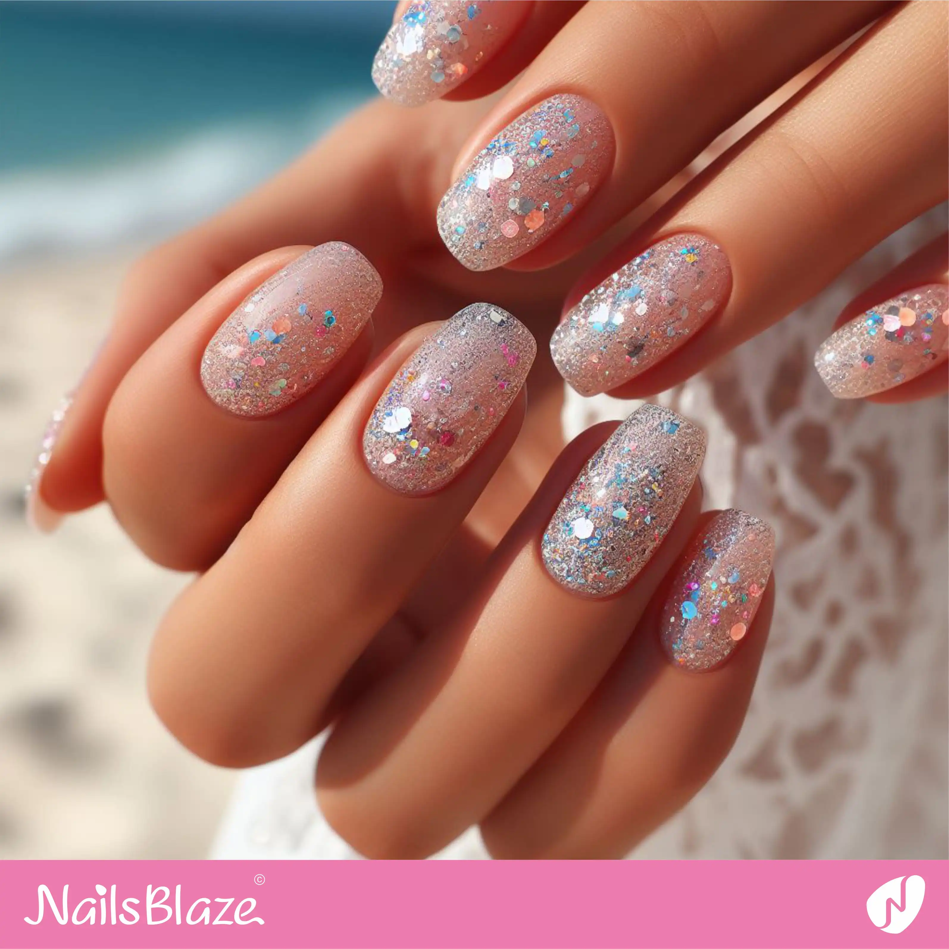 Beach Wedding Simple Glitter Nail Design| Wedding-NB-D-49